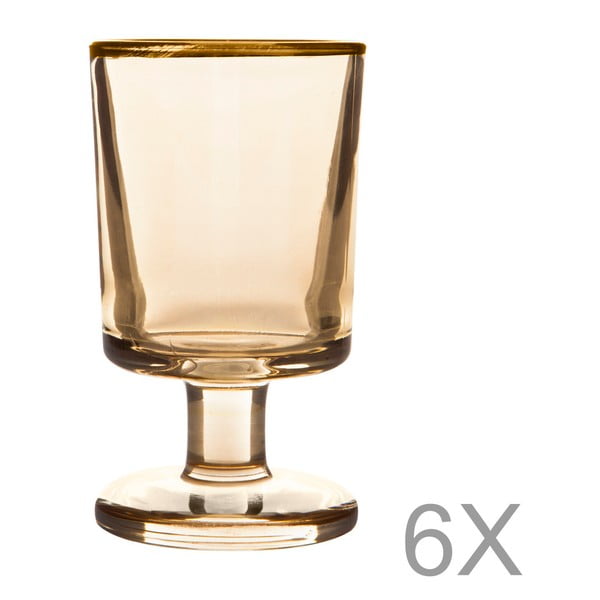 6 medaus rudos spalvos stiklinių su auksiniu apvadu rinkinys "Labany