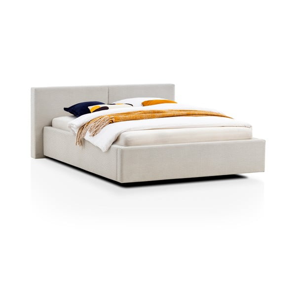 Smėlio spalvos dvigulė lova audiniu dengta su sandėliavimo vieta su lovos grotelėmis 140x200 cm Cube – Meise Möbel-image-4
