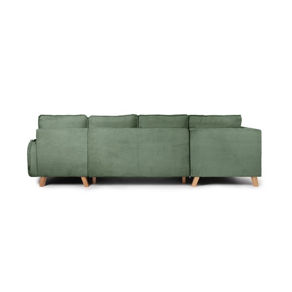 Iš kordinio velveto sulankstoma kampinė sofa šviesiai žalios spalvos (su kairiuoju kampu/„U“ formos) Tori – Bonami Selection-image-4