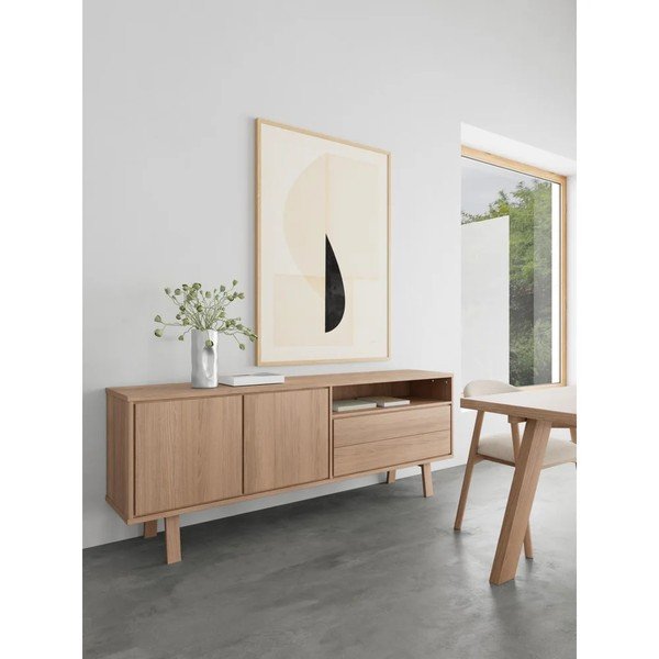 Šviesios natūralios spalvos šoninė spintelė iš medienos lukšto 200x75x40 cm Lamberth – Actona-image-1