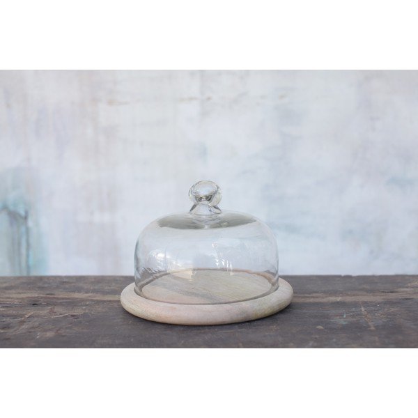 Mango medžio padėklas su stikliniu dangteliu Nkuku Bell Dome-image-1