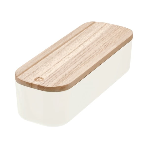 Balta dėžutė su dangteliu pagaminta iš paulovnijos medienos iDesign Eco, 9 x 27,5 cm
