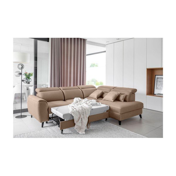 Šviesiai rudos spalvos iš velveto sulankstoma/su sandėliavimo vieta kampinė sofa (su dešiniuoju kampu/„L“ formos) Noble – ELTAP-image-4
