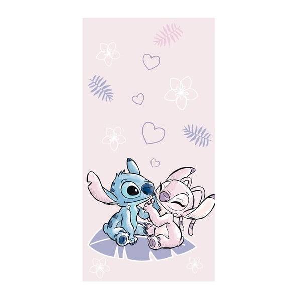 Rožinės spalvos iš medvilnės vaikiškas rankšluostis 70x140 cm Lilo and Stitch "Pink" – Jerry Fabrics