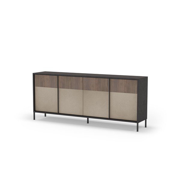 Žema šoninė spintelė antracito spalvos/šviesiai rudos spalvos 206x86 cm Amalia – Marckeric-image-2