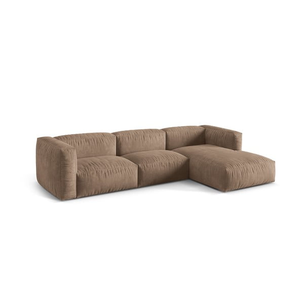 Šviesiai rudos spalvos iš velveto modulinė kampinė sofa (su dešiniuoju kampu/su gultu) Martina – Micadoni -image-3
