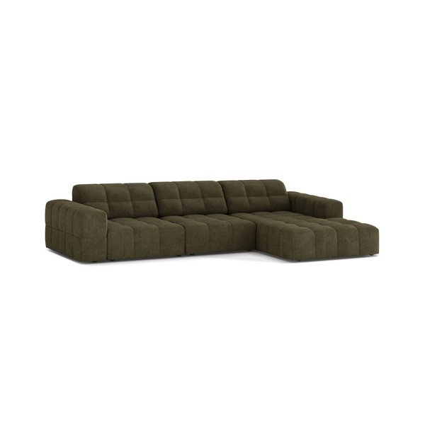 Khaki spalvos kampinė sofa iš šenilinio audinio (su dešiniuoju kampu/su gultu) Chicago – Cosmopolitan Design-image-1