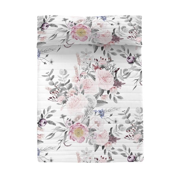 Dygsniuota lovatiesė iš medvilnės baltos spalvos/rožinės spalvos 240x260 cm Delicate bouquet – Happy Friday