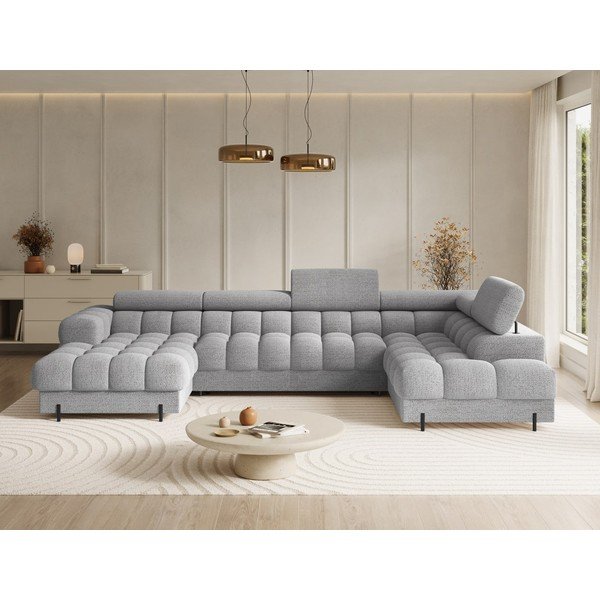 Pilkos spalvos iš boucle sulankstoma kampinė sofa (su dešiniuoju kampu/„U“ formos) Feraria – ELTAP-image-1