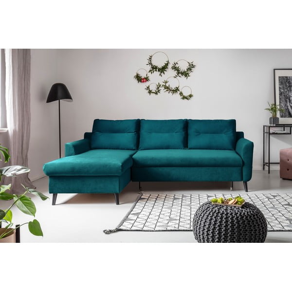 Turkio spalvos aksominė kampinė sofa Miuform Stylish Tent, kairysis kampas-image-1