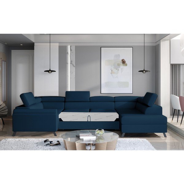 Mėlynos spalvos iš velveto sulankstoma/su sandėliavimo vieta kampinė sofa (su dešiniuoju kampu/„U“ formos) Escada – ELTAP-image-2