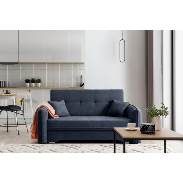Tamsiai mėlynos spalvos iš šenilinio audinio sulankstoma/su sandėliavimo vieta sofa 155 cm Laine – ELTAP-image-1