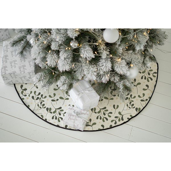 Skalbiamas iš medvilnės apvalios formos kilimas po eglute baltos spalvos/žalios spalvos su Kalėdų motyvu ø 133 cm Santa Likes Mistletoe – Butter Kings-image-1