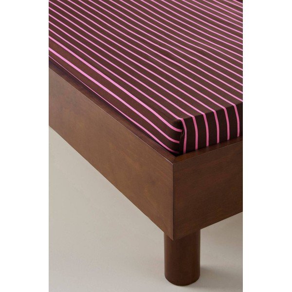 Rožinės spalvos/rudos spalvos iš organiškos medvilnės paklodė su guma 90x200 cm Sima – Jotex-image-1