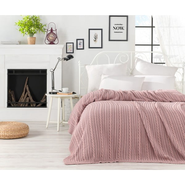 Rožinės pudros spalvos lovos užtiesalas Camila, 220 x 240 cm