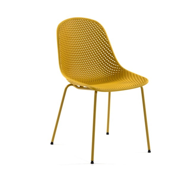 Geltonos spalvos metalinė sodo kėdė Quinby – Kave Home