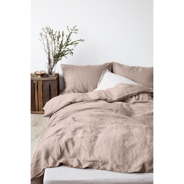 Šviesiai rudas lininis antklodės užvalkalas Linen Tales, 140 x 200 cm-image-1