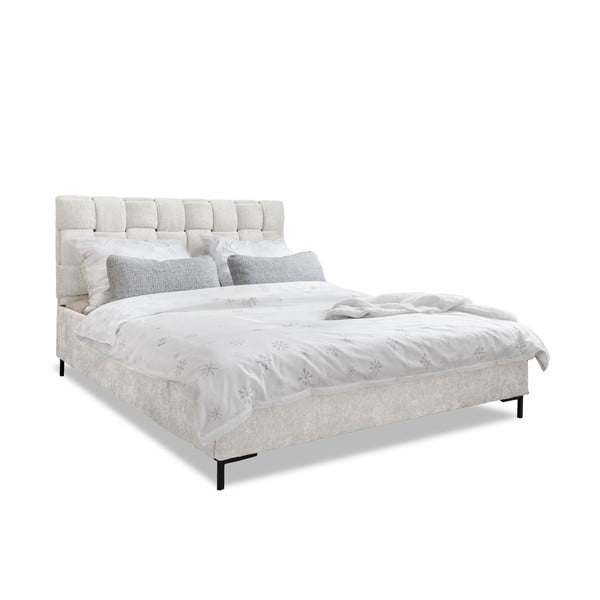Dvigulė lova kreminės spalvos audiniu dengta su lovos grotelėmis 140x200 cm Eve – Miuform