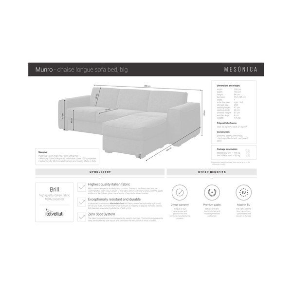 Tamsiai pilka sofa-lova MESONICA Munro, 308 cm-image-4