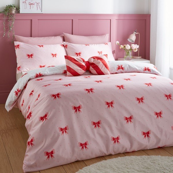 Rožinės spalvos viengulė patalynė 135x200 cm Dotty Bows – Sassy B-image-1