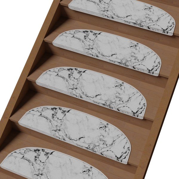 Laiptų kilimėlių rinkiniai baltos spalvos 16 vnt. 20x65 cm Marble Dream – Vitaus-image-1
