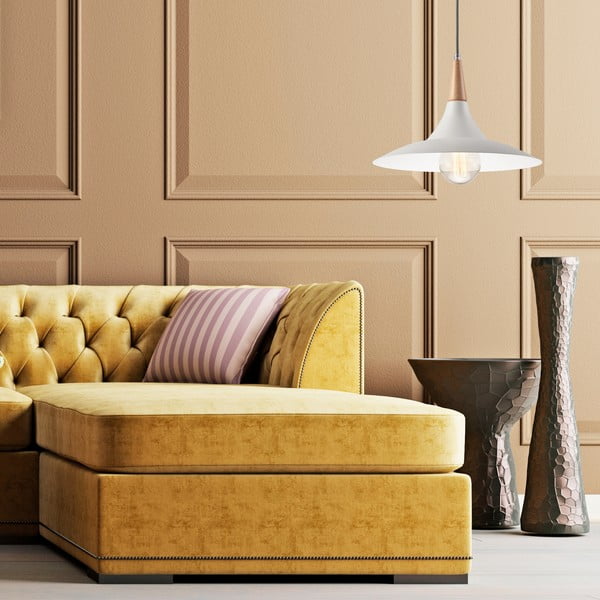 Kabantis šviestuvas baltos spalvos ø 30 cm su metaliniu gaubtu Ufo – LAMKUR-image-3