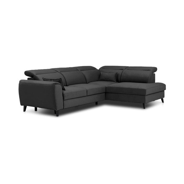 Tamsiai pilkos spalvos iš velveto sulankstoma/su sandėliavimo vieta kampinė sofa (su dešiniuoju kampu/„L“ formos) Noble – ELTAP-image-2