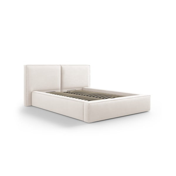 Dvigulė lova smėlio spalvos audiniu dengta su sandėliavimo vieta su lovos grotelėmis 140x200 cm Arendal – Cosmopolitan Design