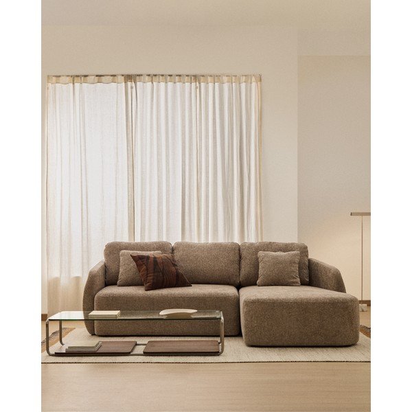 Taupe spalvos sulankstoma kampinė sofa iš šenilinio audinio (su dešiniuoju kampu/su gultu) Laira – Kave Home-image-1