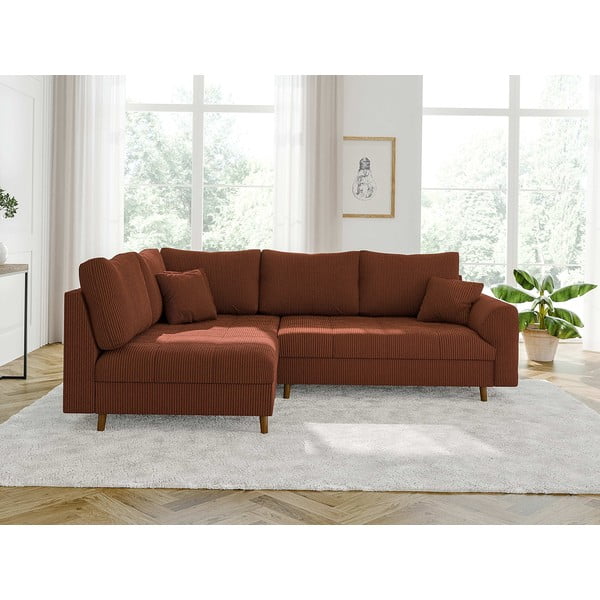 Raudonos plytų spalvos iš kordinio velveto kampinė sofa (su kairiuoju kampu) Ariella – Ropez-image-1