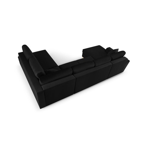 Juodos spalvos iš velveto sulankstoma/su sandėliavimo vieta kampinė sofa (su dešiniuoju kampu/„U“ formos) Kyoto – Cosmopolitan Design-image-4