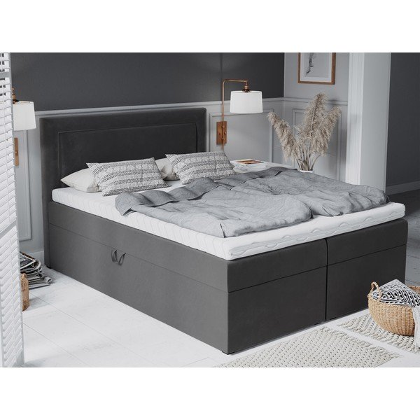 Tamsiai pilka aksominė dvigulė lova Mazzini Beds Yucca, 180 x 200 cm-image-1