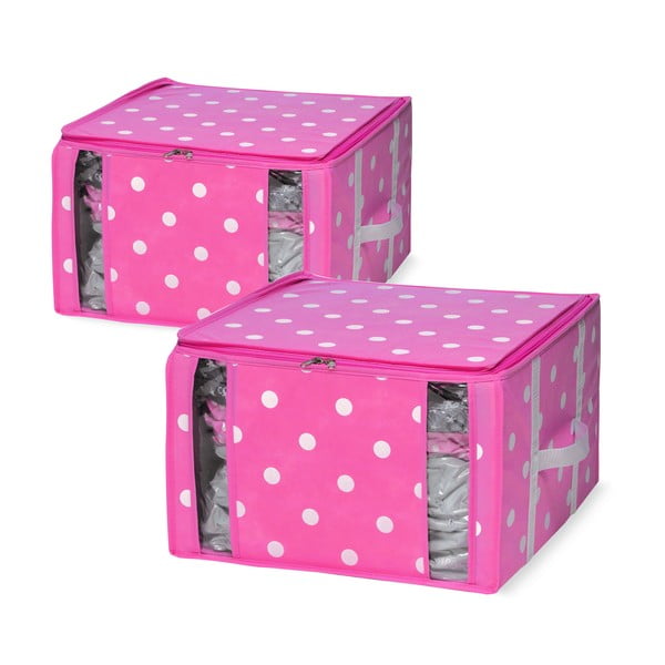 2 rožinių saugojimo dėžių rinkinys su vakuumine pakuote "Girly Range" kompaktorius, 40 x 42 cm