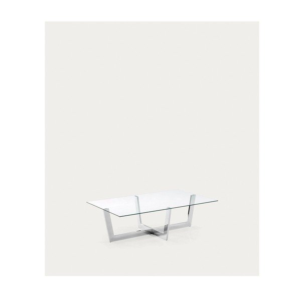 Sidabrinės spalvos kavos staliukas su stikliniu stalviršiu 70x120 cm Plam – Kave Home-image-2
