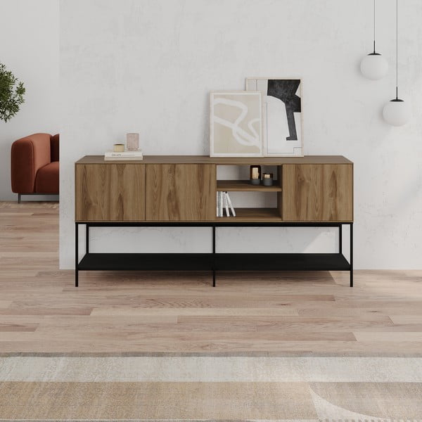 Šoninė spintelė juodos spalvos/natūralios spalvos iš ąžuolo 180x80x40 cm Amira – Marckeric-image-1