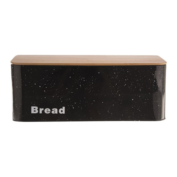 Juoda skardinė duonos dėžė su mediniu dangčiu "Orion Bread Marble