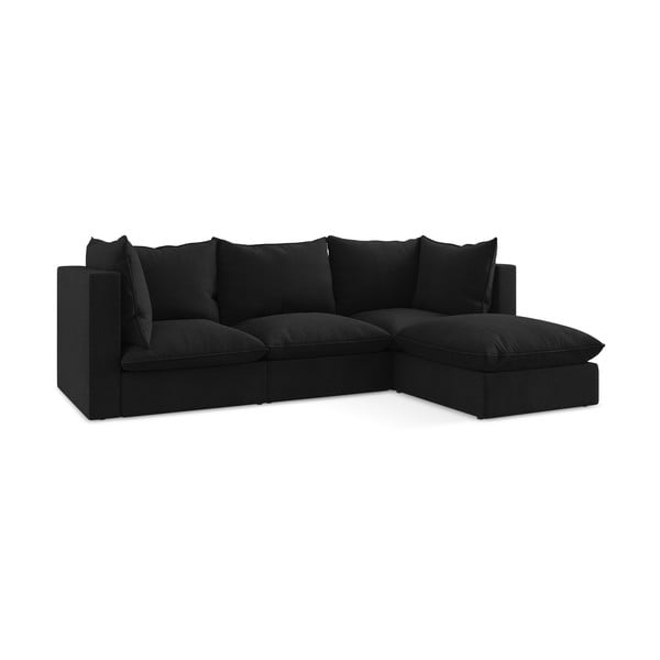 Juodos spalvos kampinė sofa (su dešiniuoju kampu/su gultu) Manao – Makamii-image-3