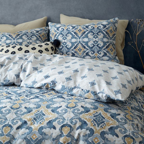 Dvigulė patalynė mėlynos spalvos/kreminės spalvos 200x200 cm Inara Ikat – Pineapple Elephant-image-4
