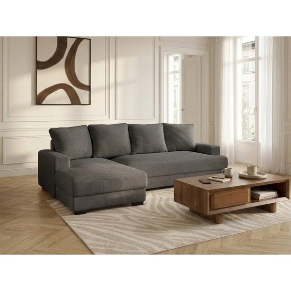 Tamsiai pilkos spalvos sulankstoma/su sandėliavimo vieta kampinė sofa iš kordinio velveto (su kairiuoju kampu/su gultu) Campi – Bobochic Paris-image-4