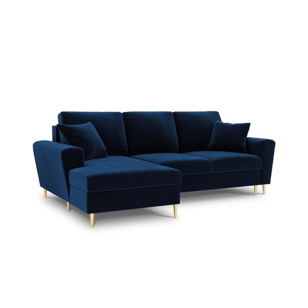 Mėlynos spalvos iš velveto sulankstoma/su sandėliavimo vieta kampinė sofa (su kairiuoju kampu/su gultu) Kyoto – Cosmopolitan Design-image-1