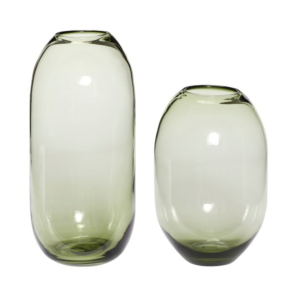 Iš stiklo  rankų darbo vazos žalios spalvos 2 vnt. (aukštis 38 cm) Moss – Hübsch