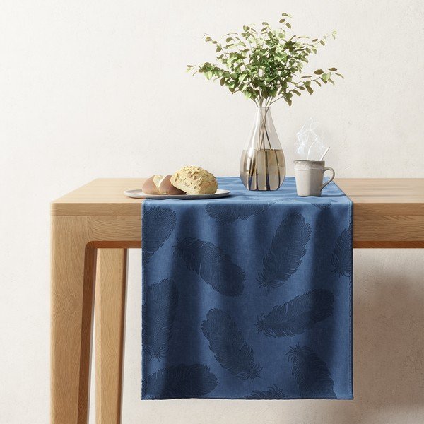 AmeliaHome tamsiai mėlyna aksomo staltiesė Peacock, 40 x 140 cm-image-1