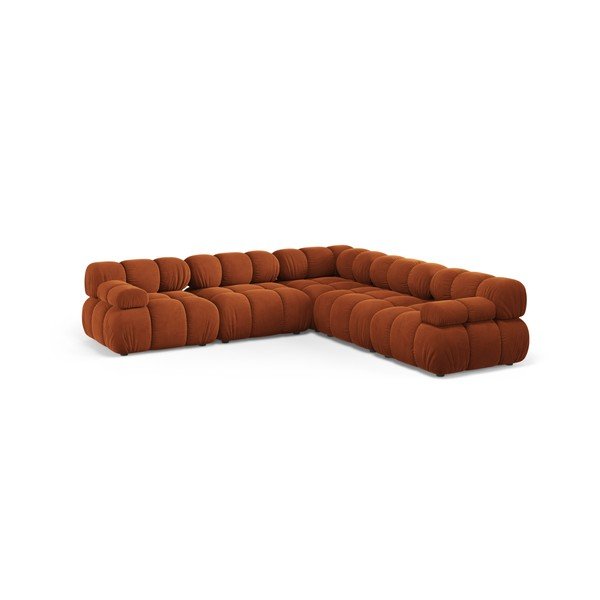 Terakotos spalvos modulinė kampinė sofa iš velveto – Micadoni 