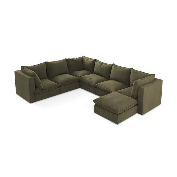 Khaki spalvos kampinė sofa (su kairiuoju kampu/„U“ formos) Manao – Makamii-image-3