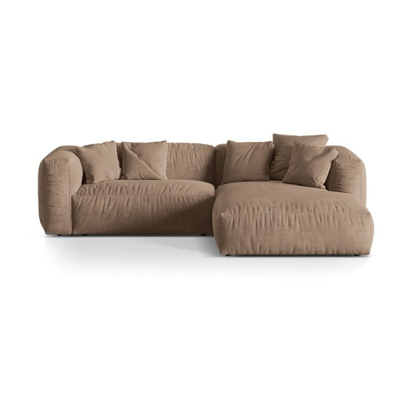 Šviesiai rudos spalvos iš velveto modulinė kampinė sofa (su dešiniuoju kampu/su gultu) Martina – Micadoni 