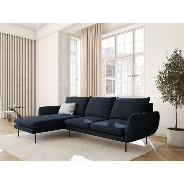 Tamsiai mėlyna aksominė kampinė sofa (kairysis kampas) Vienna - Cosmopolitan Design-image-1