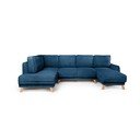 Iš kordinio velveto sulankstoma kampinė sofa mėlynos spalvos (su kairiuoju kampu/„U“ formos) Tori – Bonami Selection