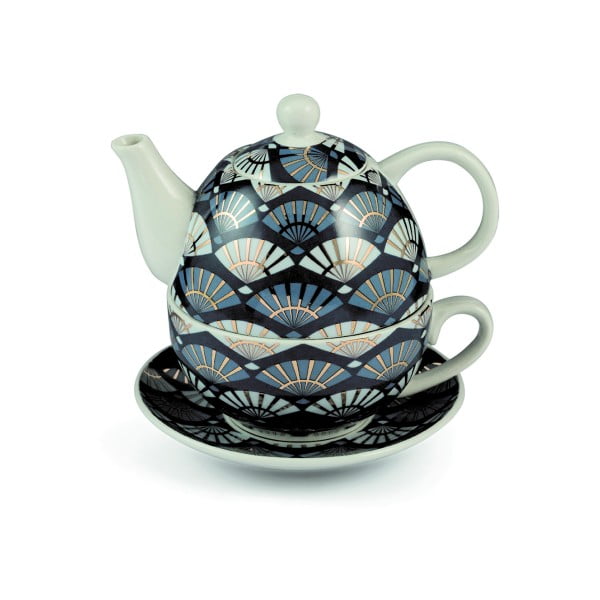 Mėlynas arbatinukas su puodeliu ir lėkštele "Villa d'Este Elegance