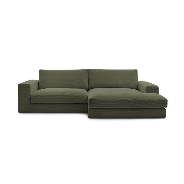 Žalios spalvos iš kordinio velveto kampinė sofa (su dešiniuoju kampu/su gultu) Leonard – Bobochic Paris