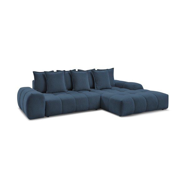 Tamsiai mėlynos spalvos iš šenilinio audinio sulankstoma/su sandėliavimo vieta kampinė sofa (su dešiniuoju kampu/su gultu) Everest – Bobochic Paris-image-3